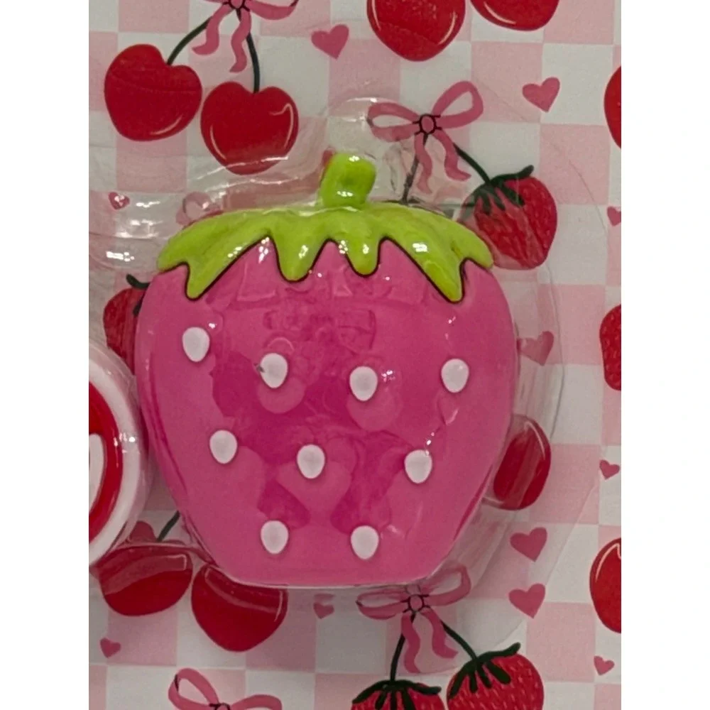 2PC Fruit Pencil Sharpener Set Cherry and Strawberry Shapes Pink Red New